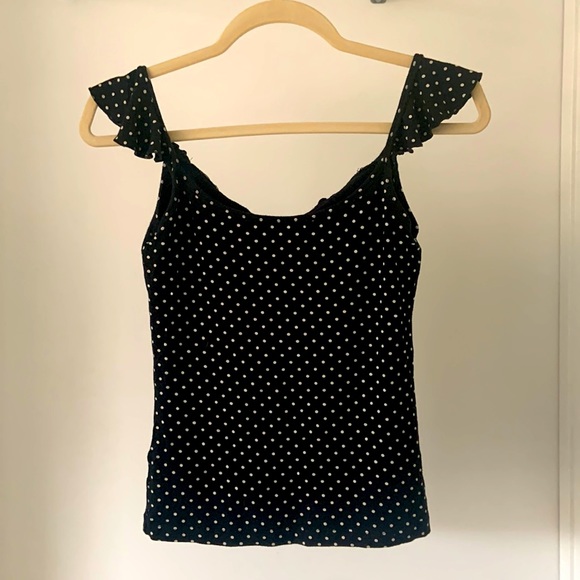 ZARA Stretchy Polka Dot Tank Top, subtle ruffle straps - Picture 2 of 5